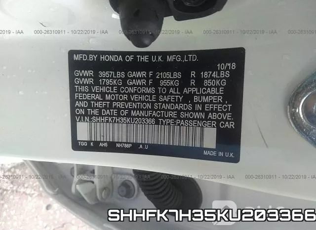 SHHFK7H35KU203366 фото 10