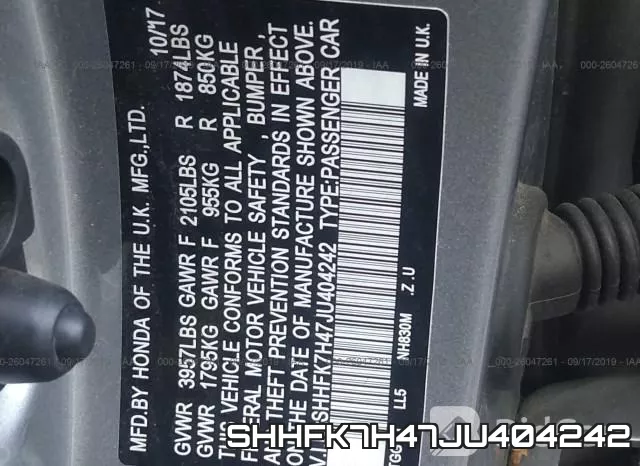 SHHFK7H47JU404242 фото 10