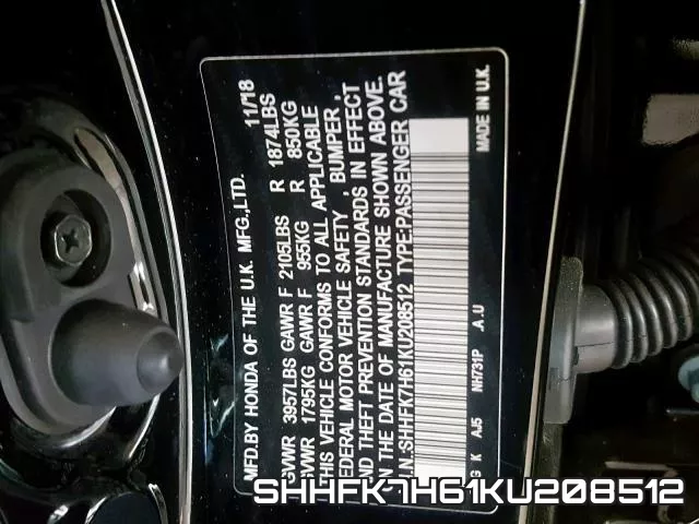 SHHFK7H61KU208512 фото 2