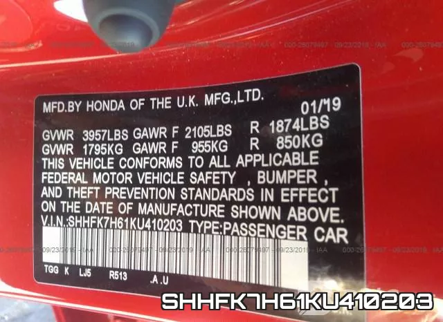 SHHFK7H61KU410203 фото 10