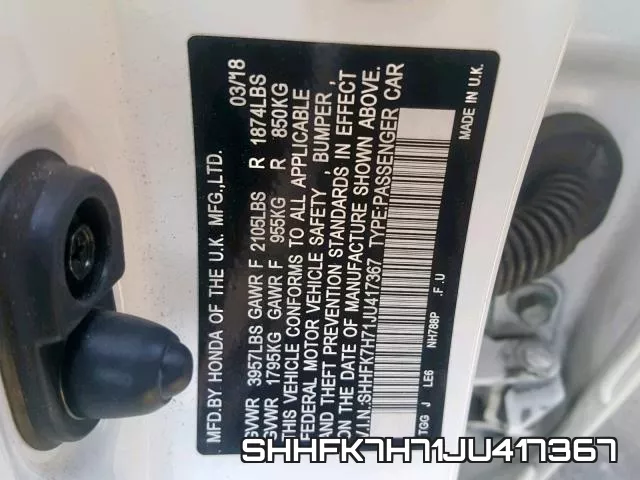 SHHFK7H71JU417367 фото 2