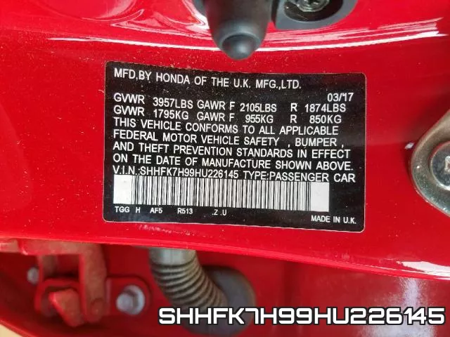 SHHFK7H99HU226145 фото 2