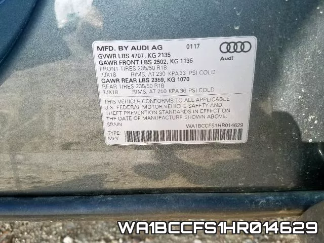 WA1BCCFS1HR014629 фото 2