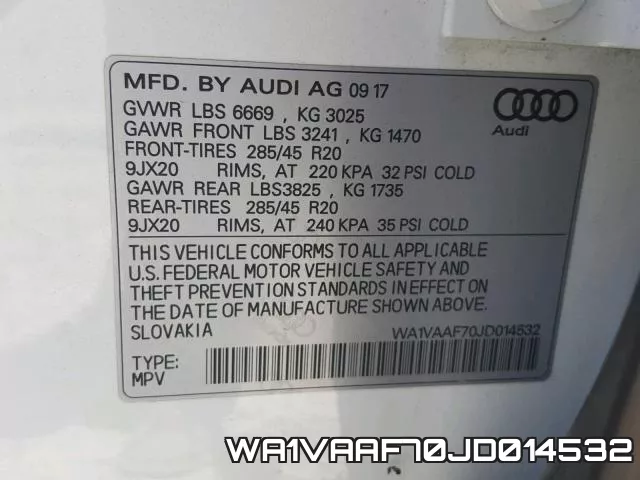WA1VAAF70JD014532 фото 2
