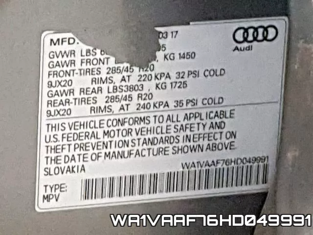 WA1VAAF76HD049991 фото 2