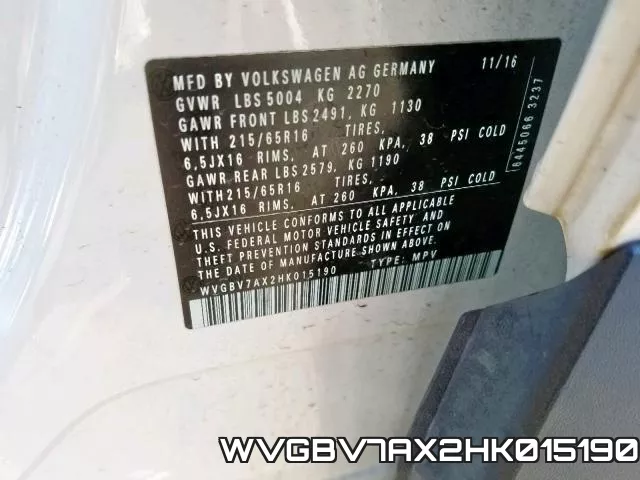 WVGBV7AX2HK015190 фото 2