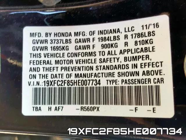 19XFC2F85HE007734 фото 2