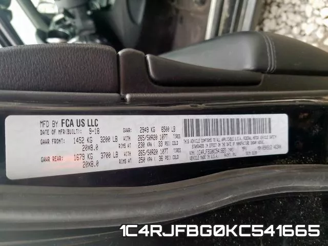 1C4RJFBG0KC541665 фото 2