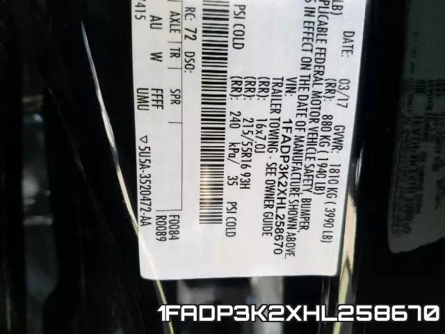 1FADP3K2XHL258670 фото 2
