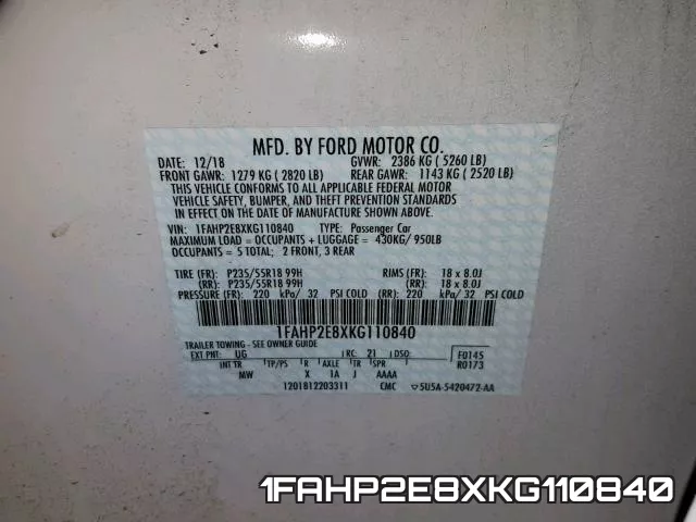 1FAHP2E8XKG110840 фото 2