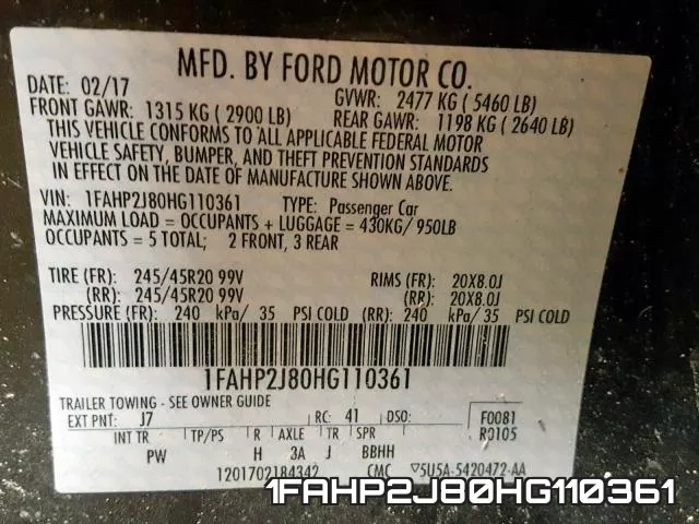 1FAHP2J80HG110361 фото 2
