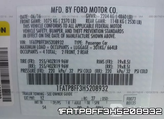 1FATP8FF3H5208932 фото 10