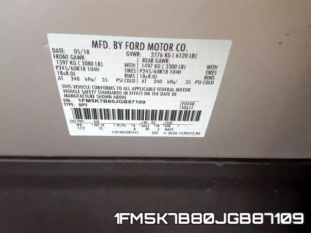 1FM5K7B80JGB87109 фото 2