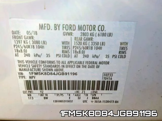 1FM5K8D84JGB91196 фото 2