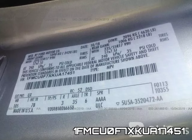 1FMCU0F7XKUA17451 фото 9