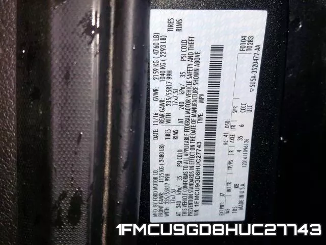 1FMCU9GD8HUC27743 фото 2