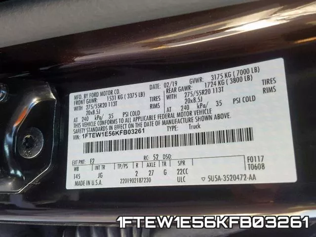 1FTEW1E56KFB03261 фото 2