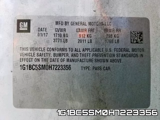 1G1BC5SM0H7223356 фото 2