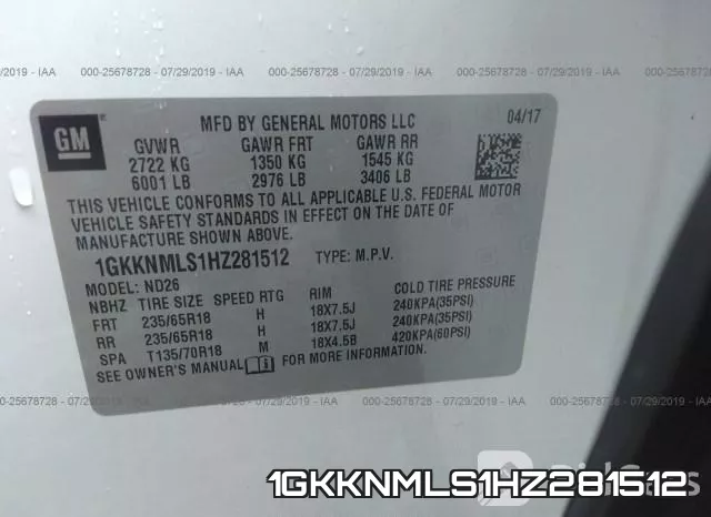 1GKKNMLS1HZ281512 фото 10