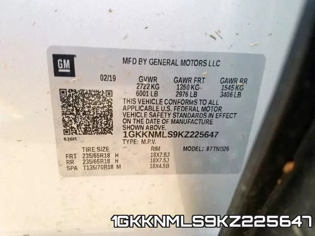 1GKKNMLS9KZ225647 фото 2