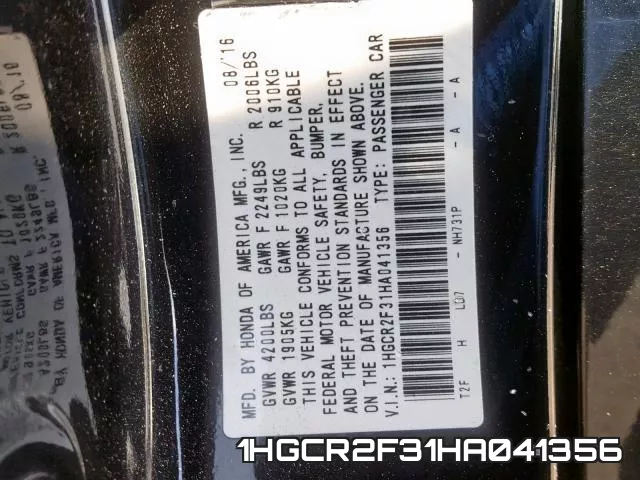1HGCR2F31HA041356 фото 2