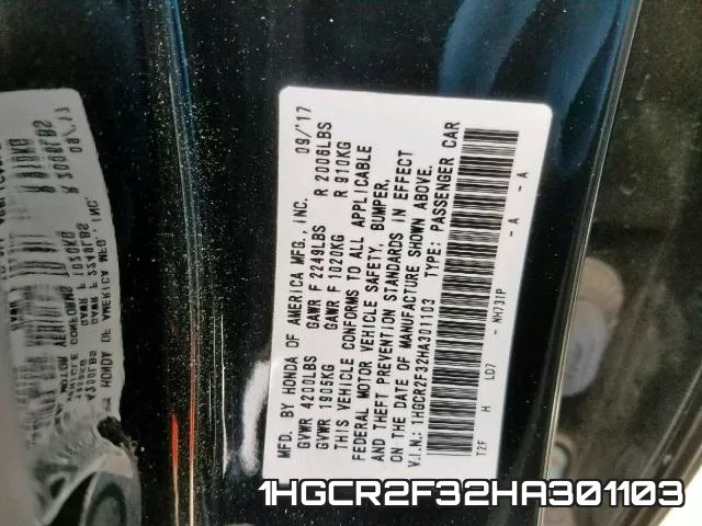 1HGCR2F32HA301103 фото 2