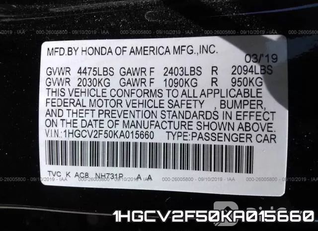 1HGCV2F50KA015660 фото 10