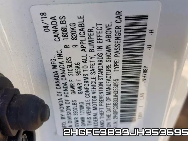 2HGFC3B33JH353695 фото 2