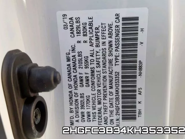 2HGFC3B34KH353352 фото 2