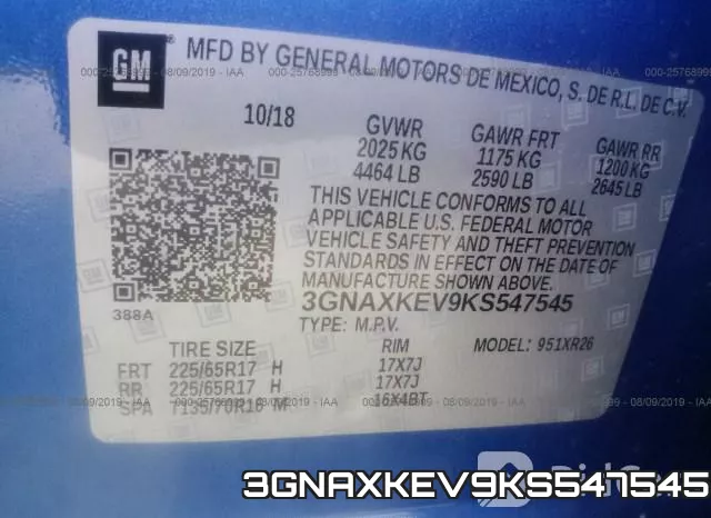 3GNAXKEV9KS547545 фото 10