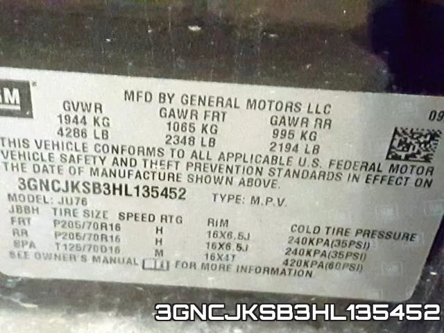 3GNCJKSB3HL135452 фото 2