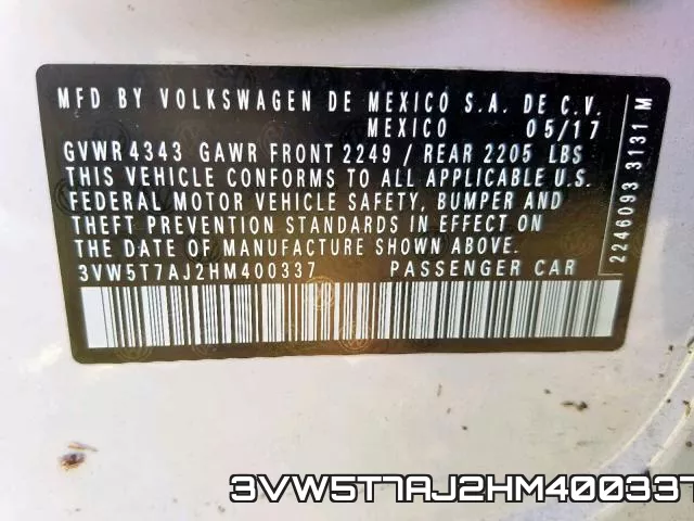 3VW5T7AJ2HM400337 фото 2
