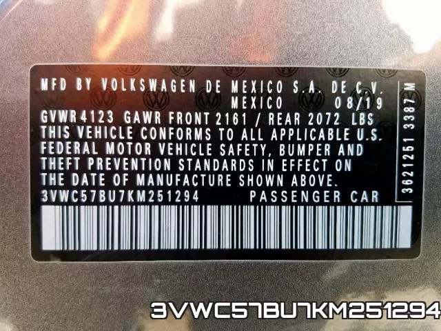 3VWC57BU7KM251294 фото 2