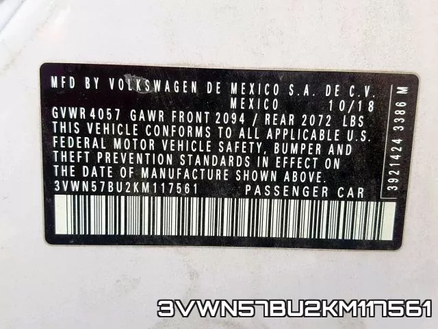 3VWN57BU2KM117561 фото 2