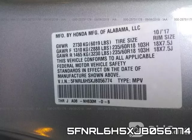 5FNRL6H5XJB056774 фото 9