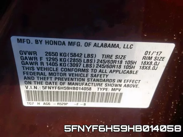 5FNYF6H59HB014058 фото 2