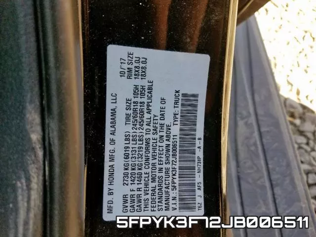 5FPYK3F72JB006511 фото 2