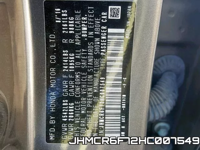 JHMCR6F72HC007549 фото 2