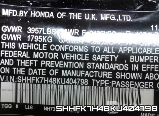 SHHFK7H48KU404798 фото 10