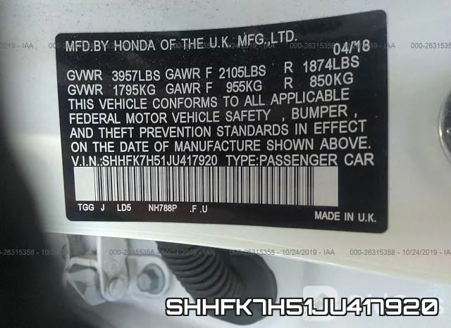 SHHFK7H51JU417920 фото 10