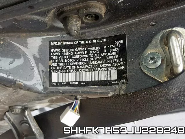 SHHFK7H53JU228248 фото 2