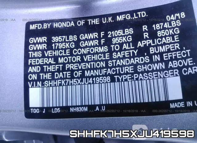SHHFK7H5XJU419598 фото 10