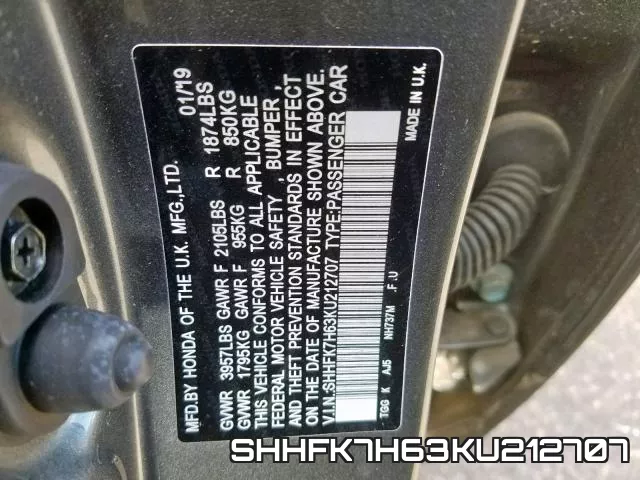 SHHFK7H63KU212707 фото 2