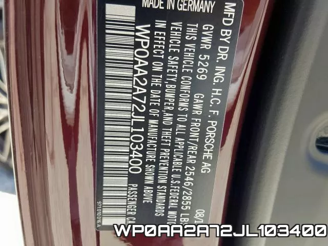 WP0AA2A72JL103400 фото 2