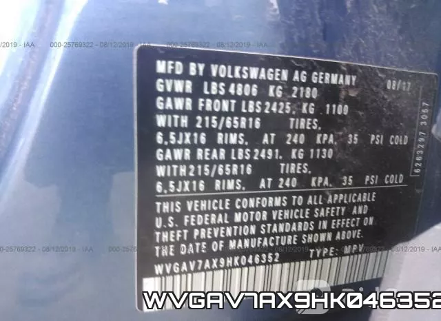 WVGAV7AX9HK046352 фото 10