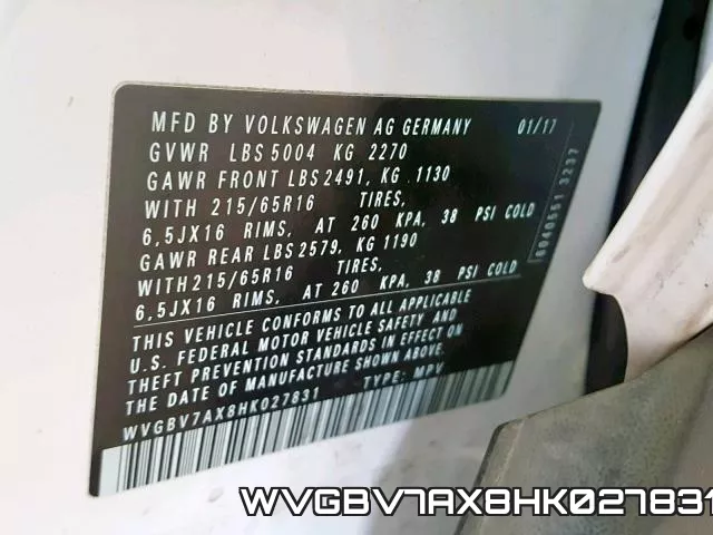 WVGBV7AX8HK027831 фото 2