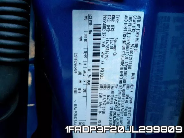 1FADP3F20JL299809 фото 2
