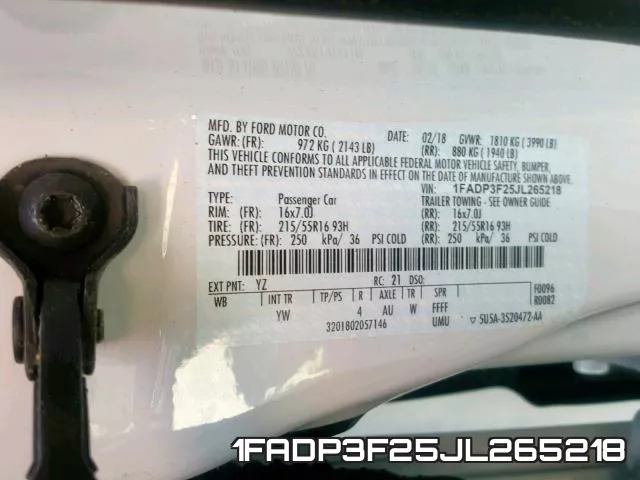 1FADP3F25JL265218 фото 2