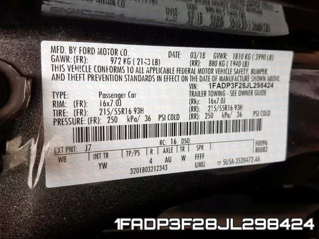 1FADP3F28JL298424 фото 2
