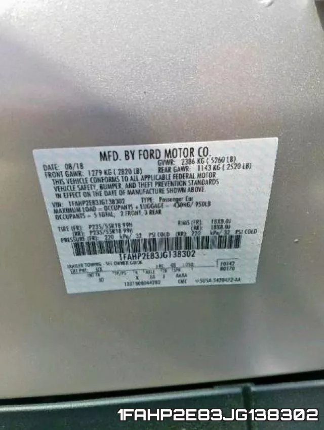 1FAHP2E83JG138302 фото 2